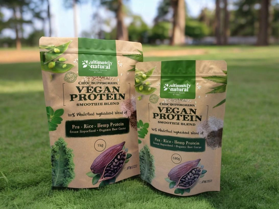 Veganistische eiwitopstandzakken met aangepaste afdrukken