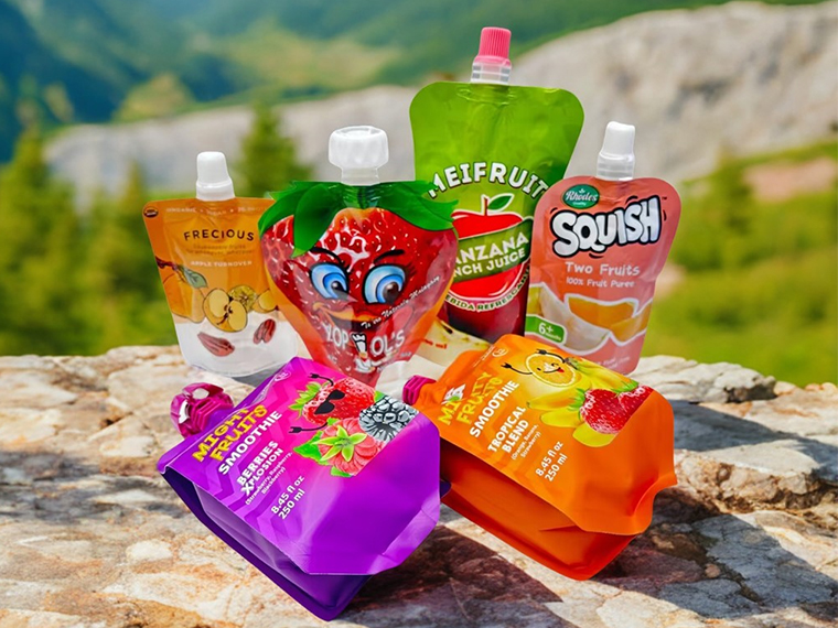 Kleurrijke tuit pouches voor drank- en sapverpakking